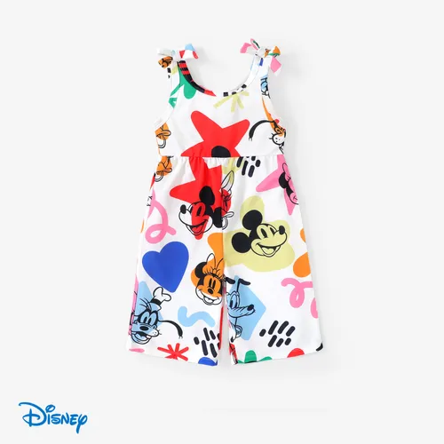 Disney Mickey and Friends 1pc Toddler/Kids Girls Sleeveless Bowknot Character Doodle Print Jumpsuit