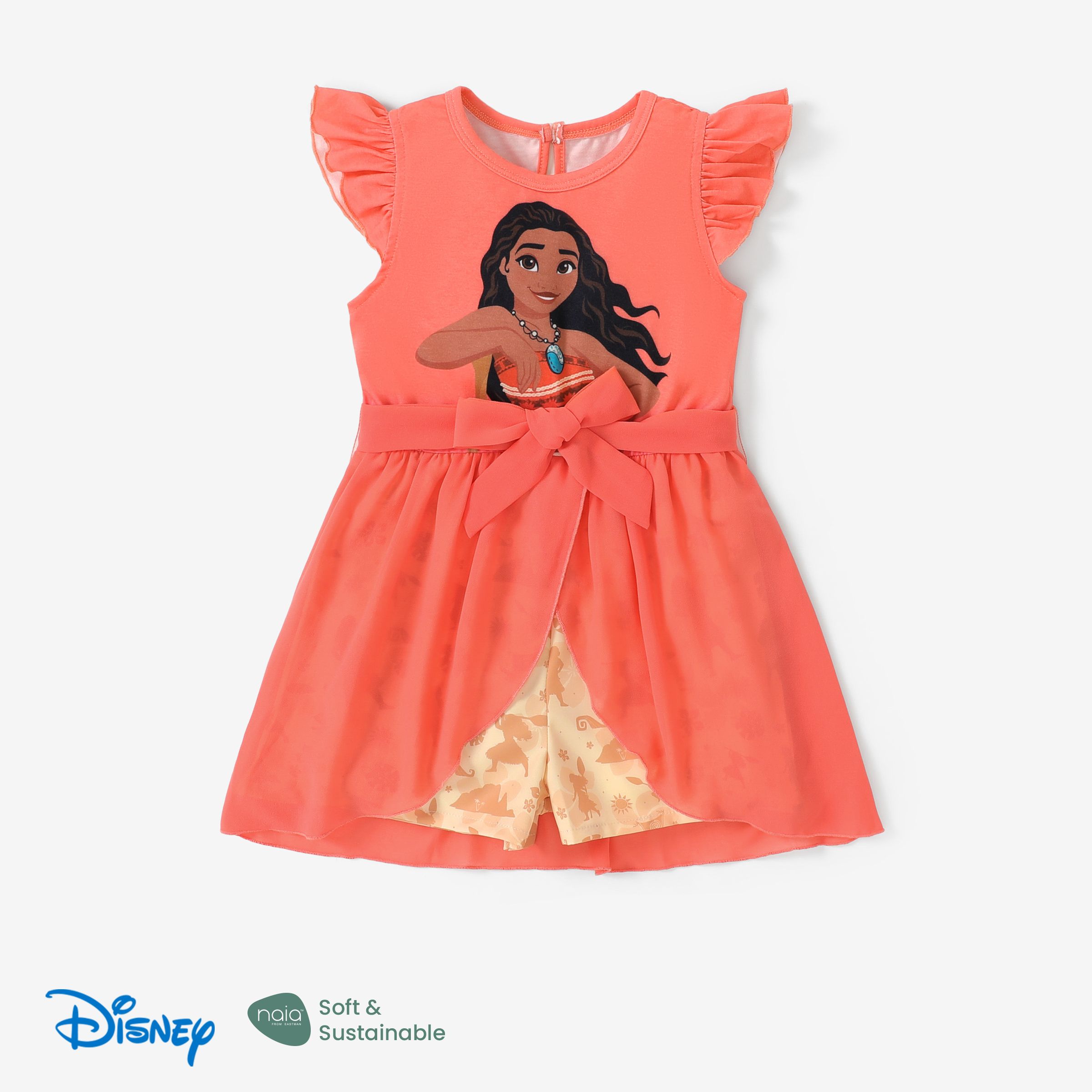 

Disney Princess Ariel/Jasmine/Rapunzel/Moana 1 pc Toddler Girl Character Print Bowknot Mesh Ruffled Romper