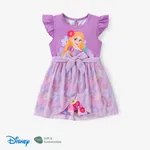 Disney Princess Ariel/Jasmine/Rapunzel/Moana 1pc Toddler Girl Character Print Bowknot Mesh Ruffled Romper Purple