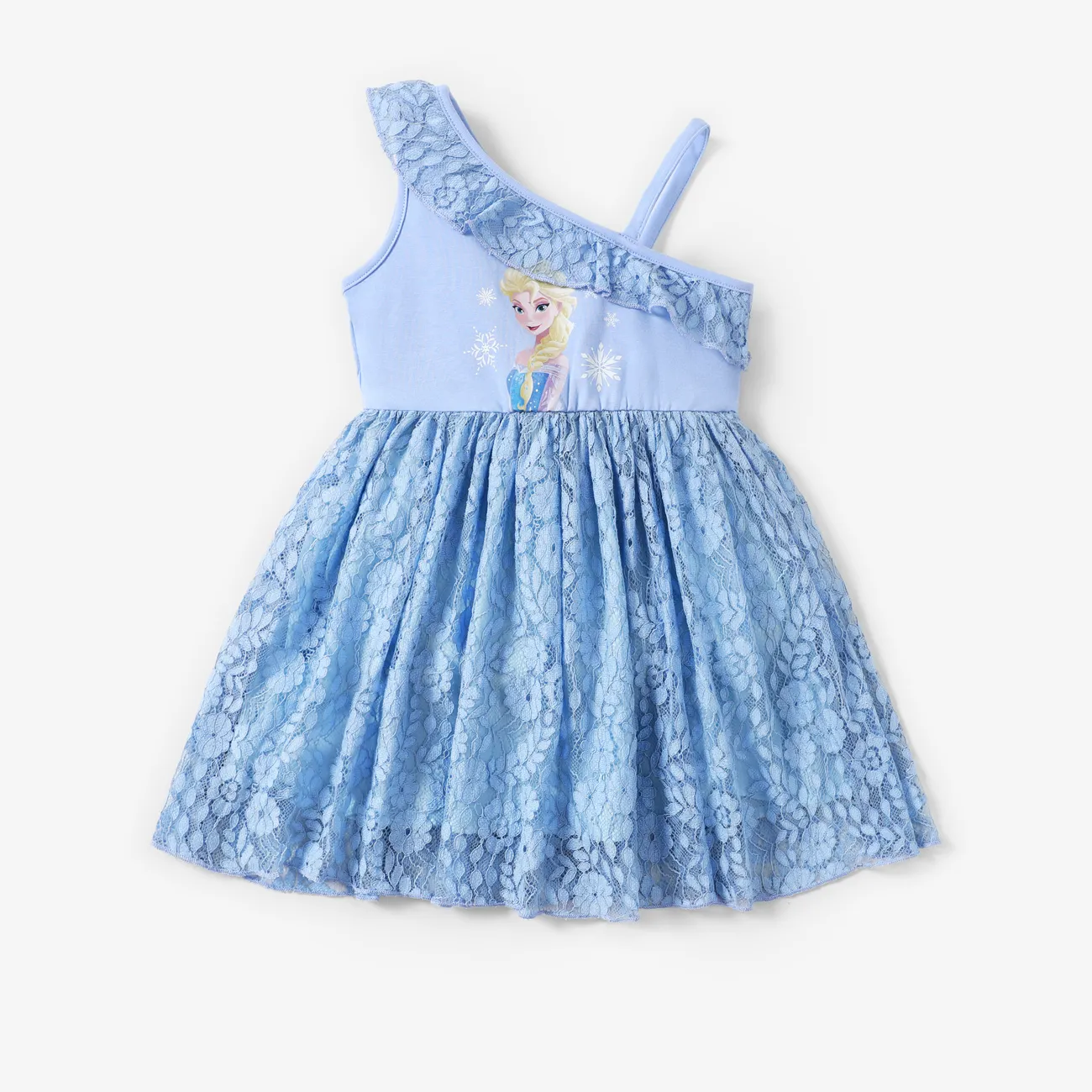 Disney Frozen Elsa 1pc Toddler Girl Character Print Lace Dress Blue big image 1