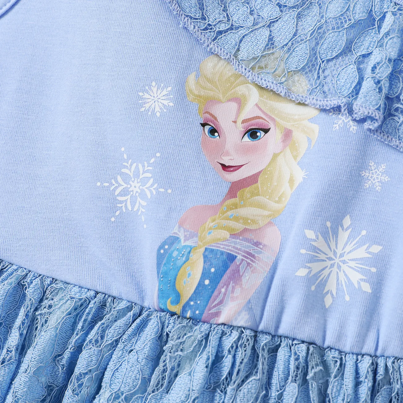 Disney Frozen Elsa 1pc Toddler Girl Character Print Lace Dress Blue big image 1