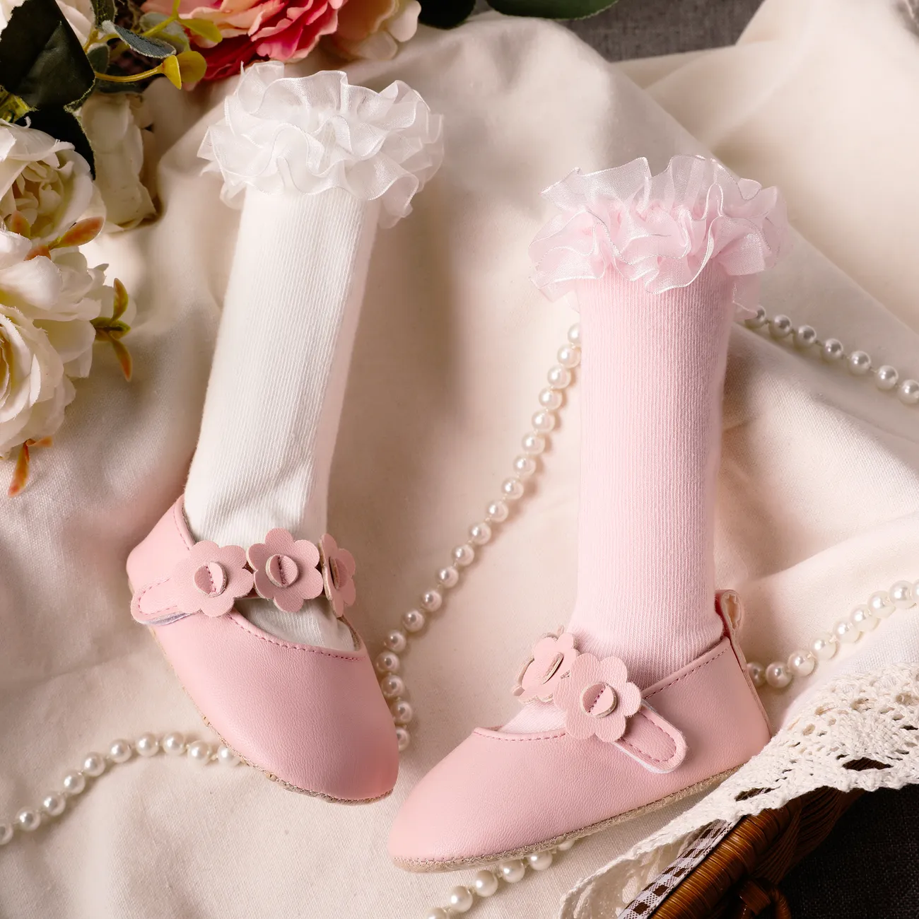 Baby/toddler Girl Sweet Cute Spring/Summer Lace Mid-Calf Socks in Pure Cotton Pink big image 1