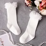 Calcetines de media pantorrilla de encaje de primavera/verano para bebé/niña pequeña dulce y linda en algodón puro Blanco