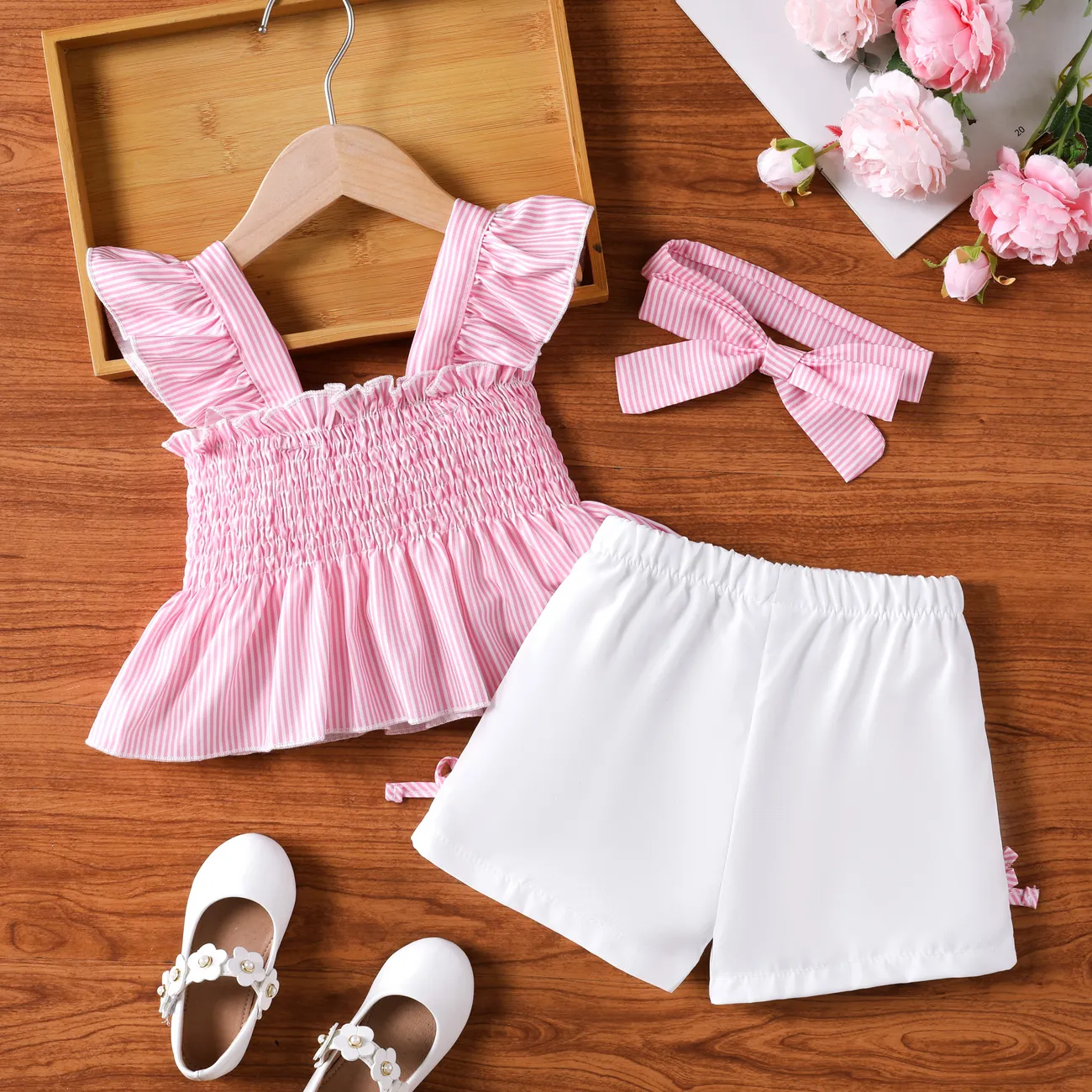 Sweet Striped Butterfly Bow 3-Piece Set for Toddler Girls Pink big image 1