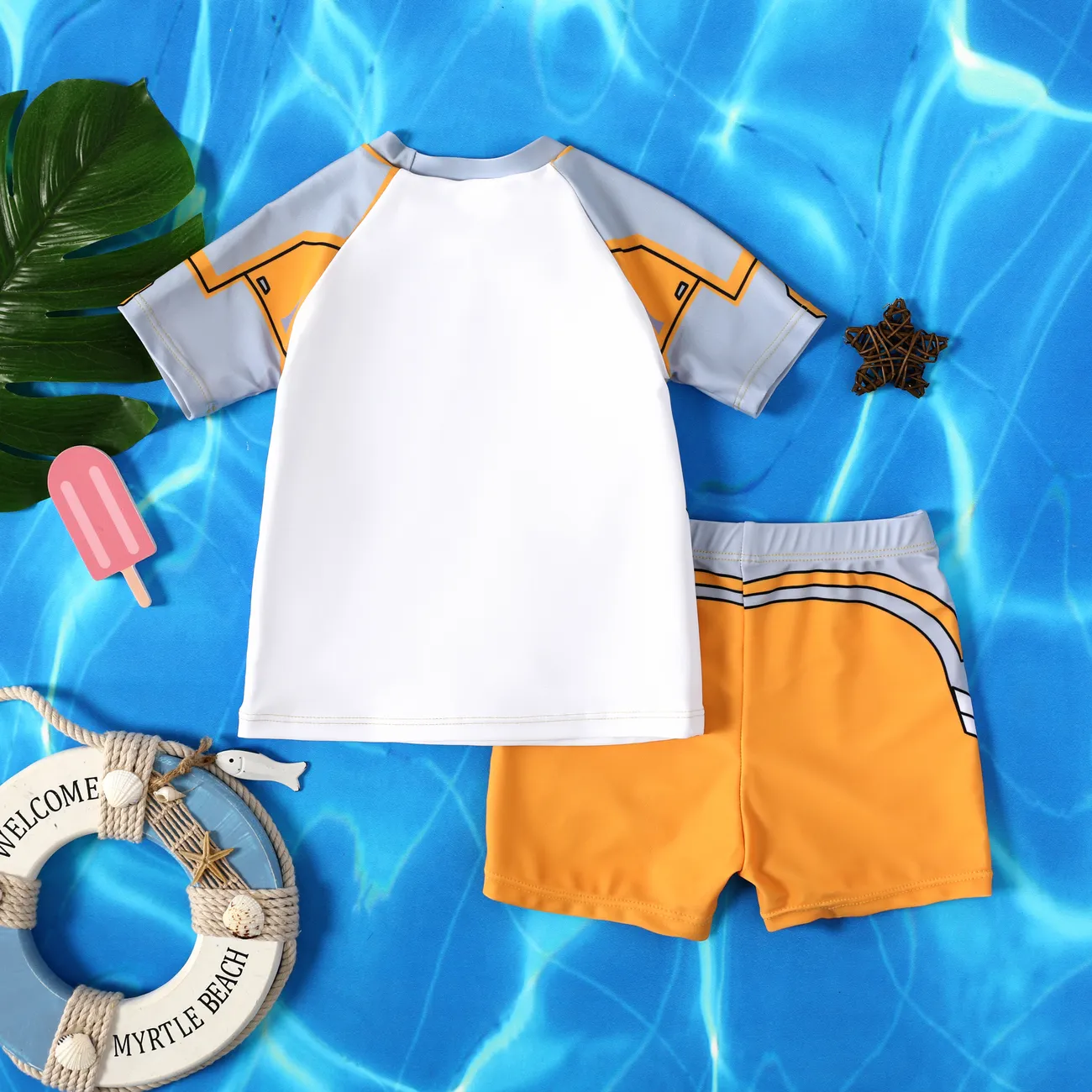 Toddler Boy Childlike Tight Swimwear Top and Shorts Set  Orange big image 1