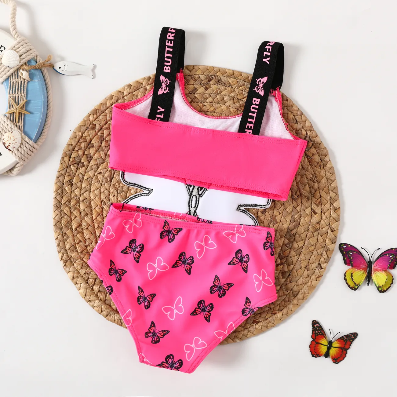 Toddler/Kid Girl Animal Pattern Butterfly 3D Hyper-Tactile Swimwear  Hot Pink big image 1