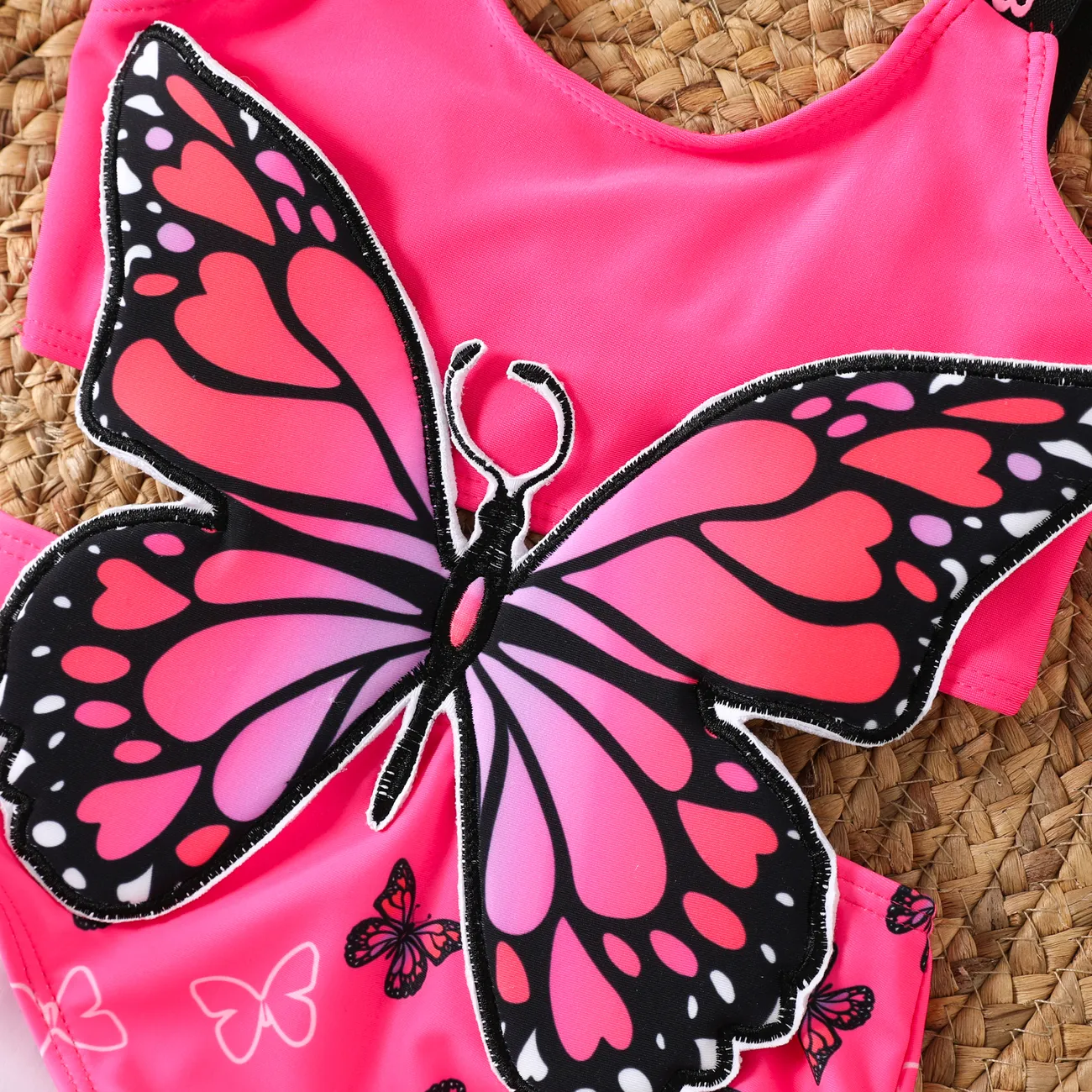 Animal Pattern Butterfly 3D Hyper-Tactile Conjunto de Moda Praia de Duas Peças para Meninas (Poliéster / Elastano) Rosa Quente big image 1