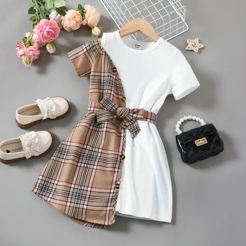 Menina 2pcs Avant-garde Grid Dress em Cotton Blend - Edição de Férias