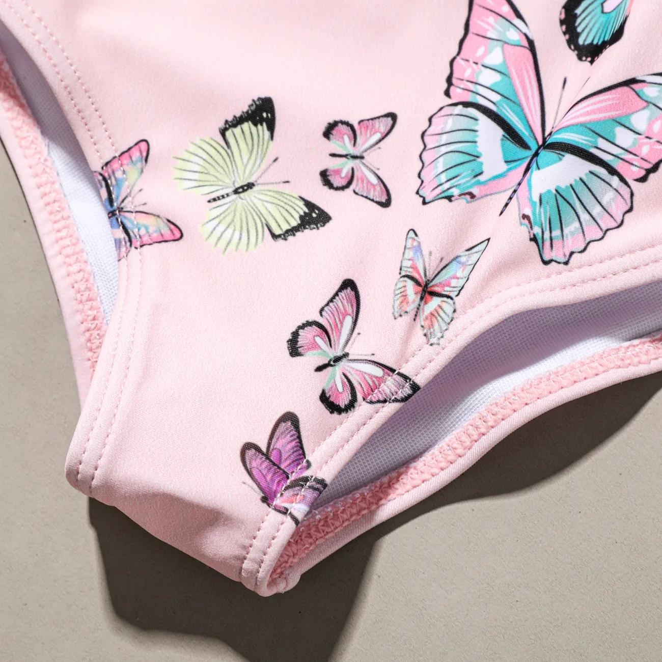 2 Stück Baby Mädchen Rüschenrand Schmetterling Süß Ärmellos Badeanzüge rosa big image 1