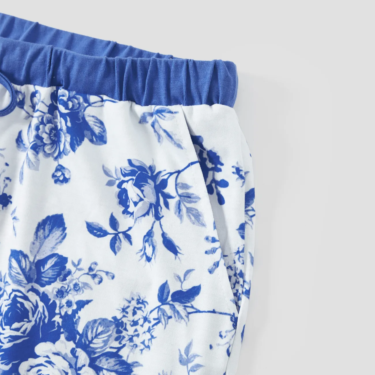 Family Matching Blue Floral Drawstring Pajamas (Flame Resistant) Blue big image 1