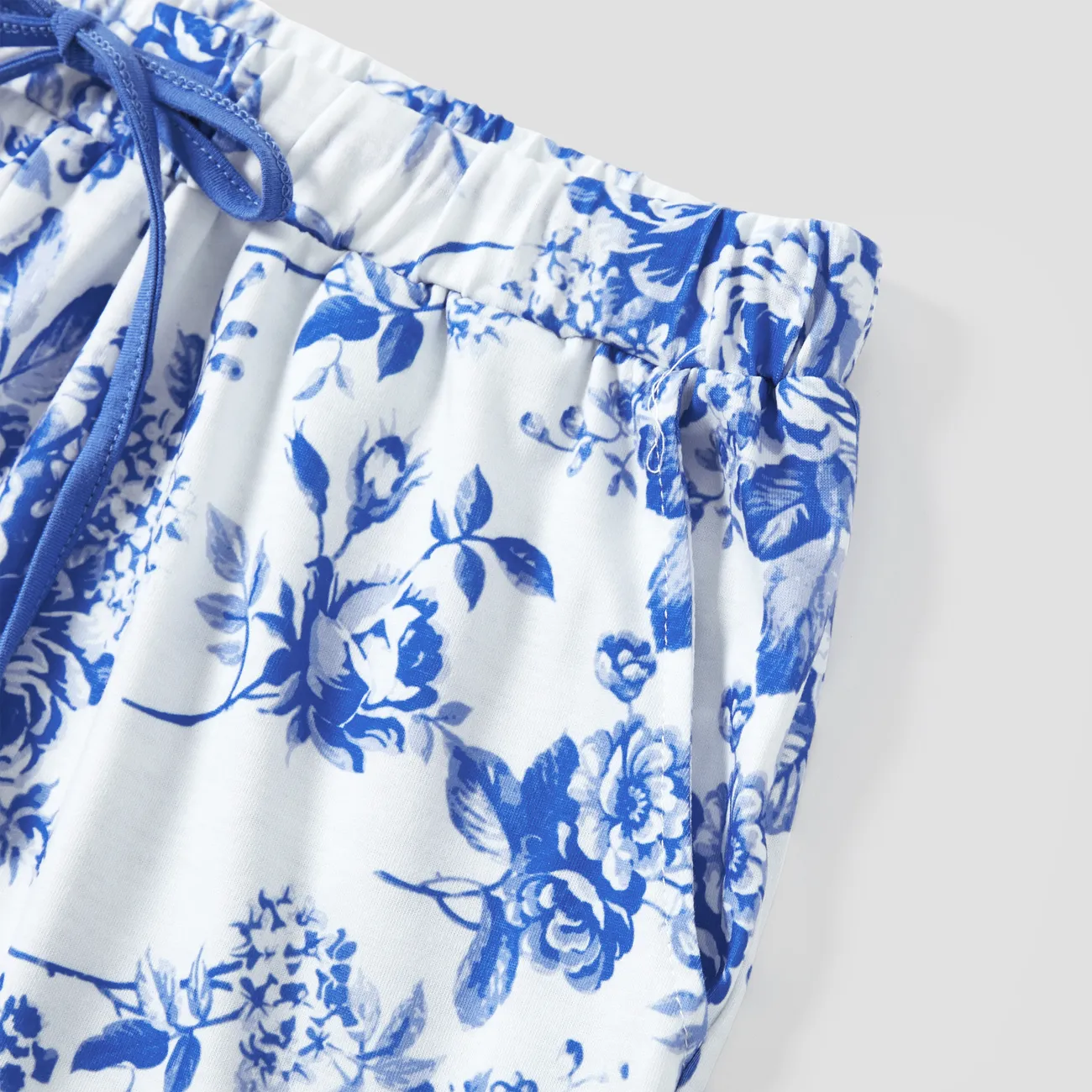 Family Matching Blue Floral Drawstring Pajamas (Flame Resistant) Blue big image 1