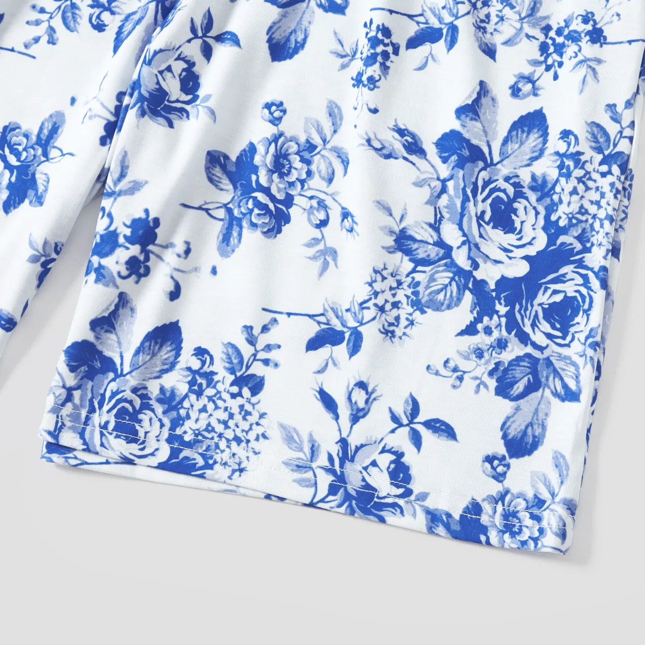 Familien-Looks Große Blume Kurzärmelig Familien-Outfits Pyjamas (Flame Resistant) blau big image 1
