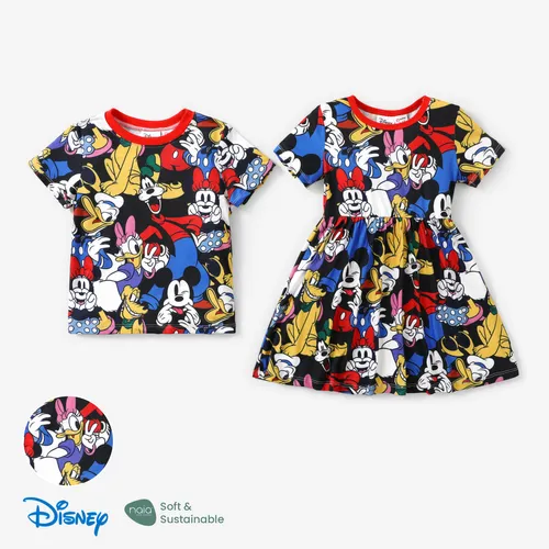 Disney Mickey and Friends 1pc Toddler/Kids Girl/Boy Naia™ Character All-over Graffiti Print Dress/T-shirt