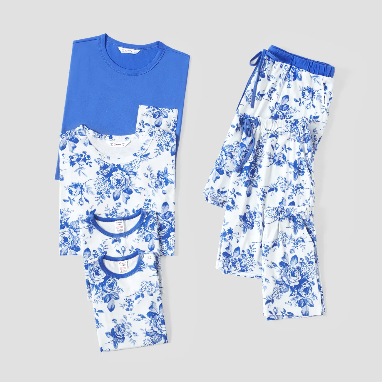Look Familial Grande fleur Manches courtes Tenues de famille assorties Pyjamas (Flame Resistant) Bleu big image 1
