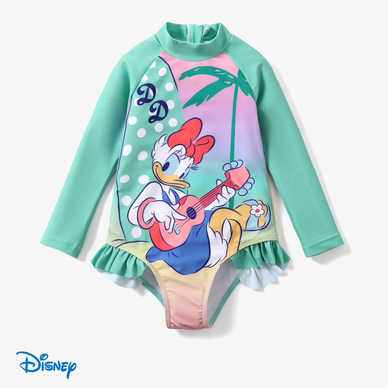 Disney Mickey and Friends 女 荷葉邊 童趣 泳裝 藍綠色 big image 1