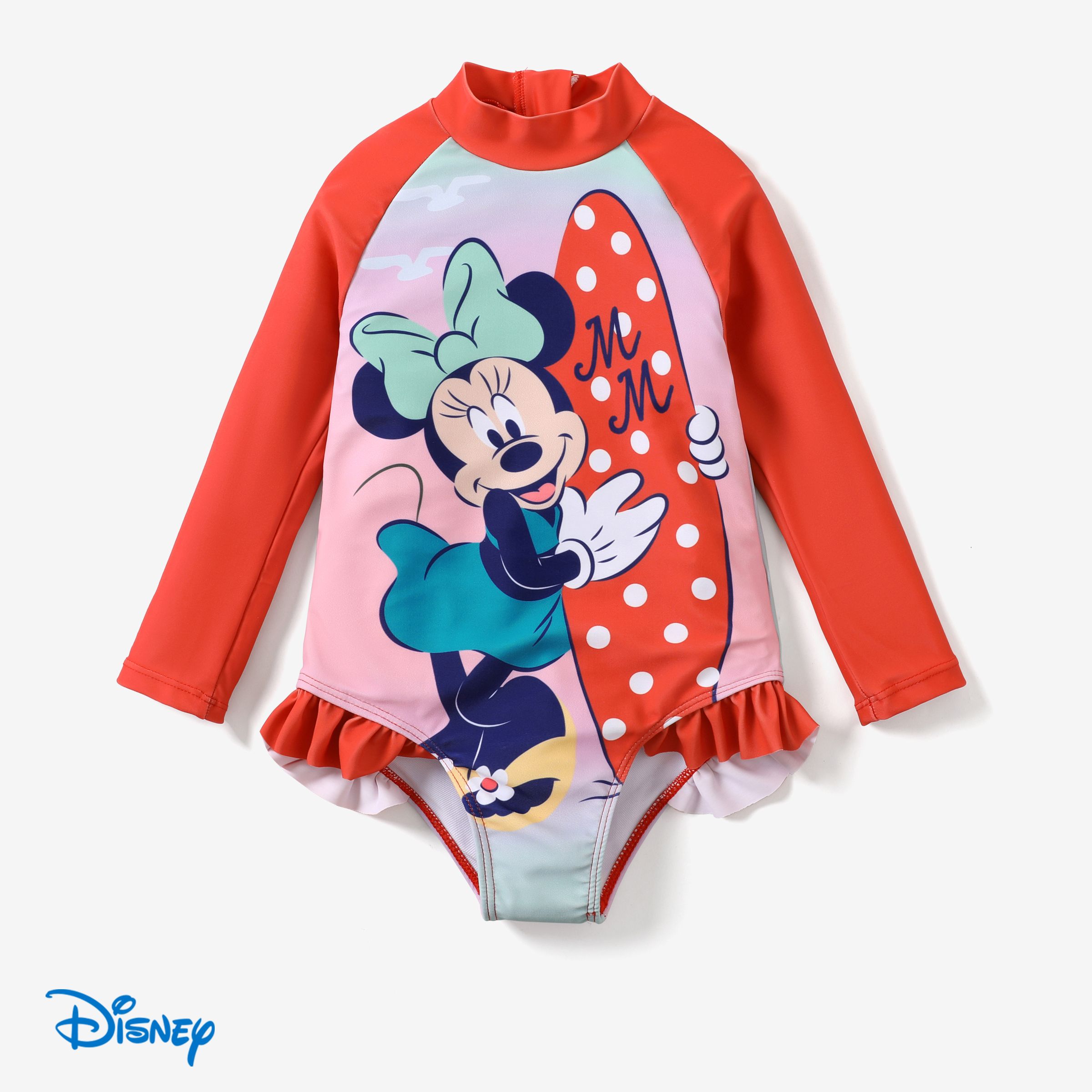 

Disney Mickey and Friends 1pc Toddler/Kids Girls Character Print Ruffled Long-Sleeve Swimsuit