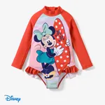 Disney Mickey and Friends 1pc Toddler/Kids Girls Character Print Ruffled Long-Sleeve Swimsuit
 Red