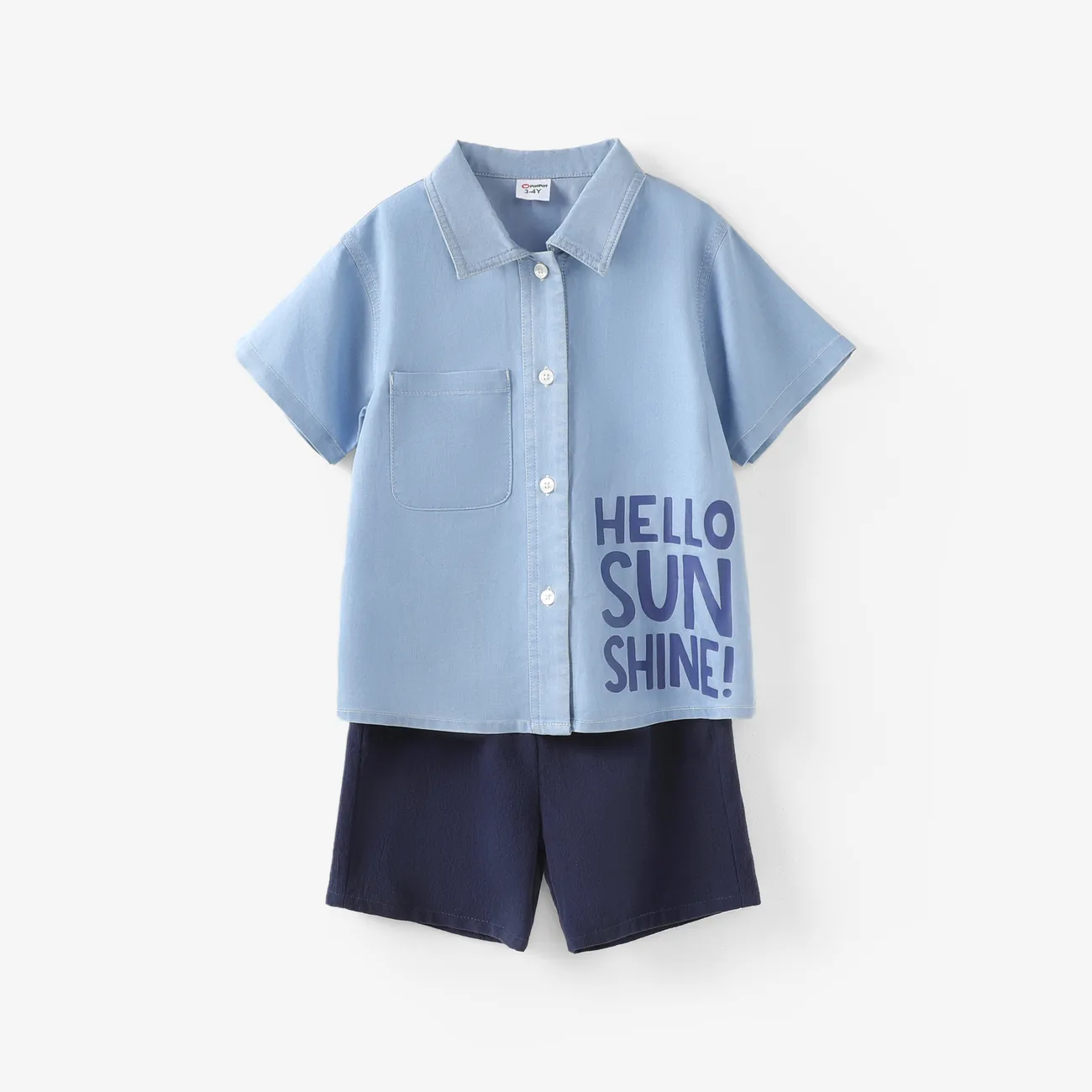 Toddler/Kid Boy 2 pz Raffreddamento Denim Lettera Stampa Camicia e Pantaloncini Set Azzurro big image 1