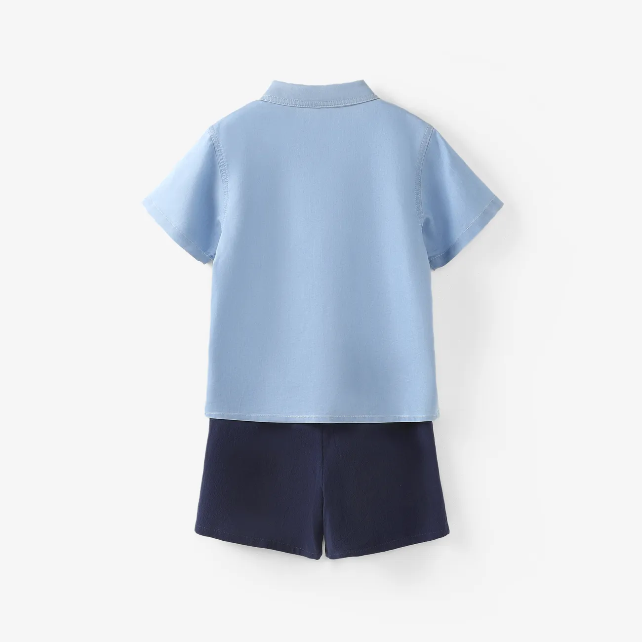 Toddler/Kid Boy 2pcs Cooling Denim Letter Print Shirt and Shorts Set Light Blue big image 1
