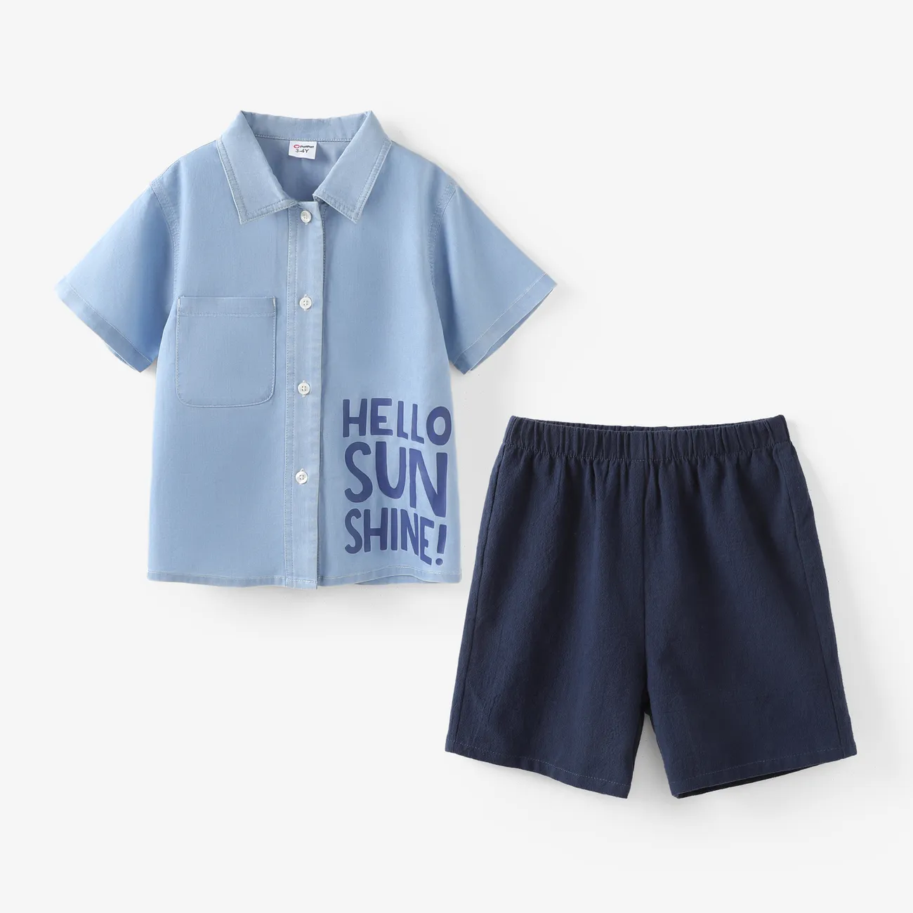 Toddler/Kid Boy 2pcs Cooling Denim Carta Camisa Print e Shorts Set Azul Claro big image 1