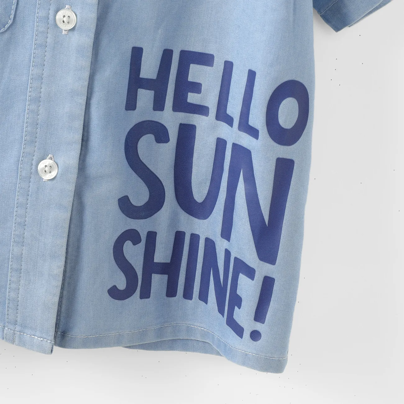 Toddler/Kid Boy 2pcs Cooling Denim Letter Print Shirt and Shorts Set Light Blue big image 1