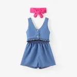 Toddler/Kid Girl Cooling Denim/Floral Print Ruffled Jumpsuit DENIMBLUE