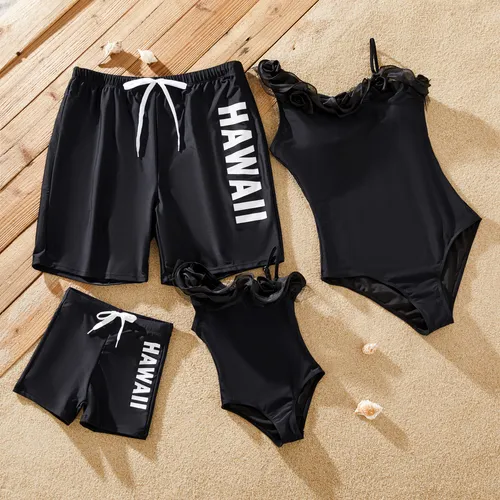 الأسرة مطابقة HAWAII رسالة الرباط السباحة جذوع أو 3D زهرة قطعة واحدة ملابس السباحة