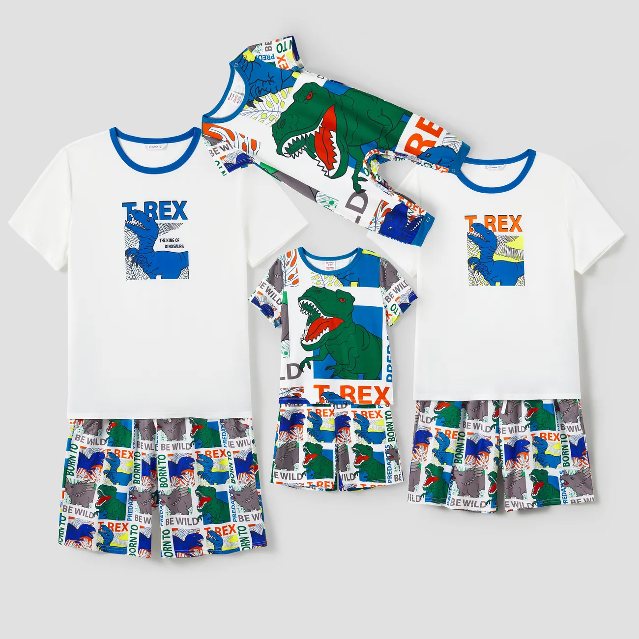 Family Matching T-REX Short-Sleeve Tee and Allover Dinosaur Shorts Pajamas Sets (Flame Resistant) Blue big image 1