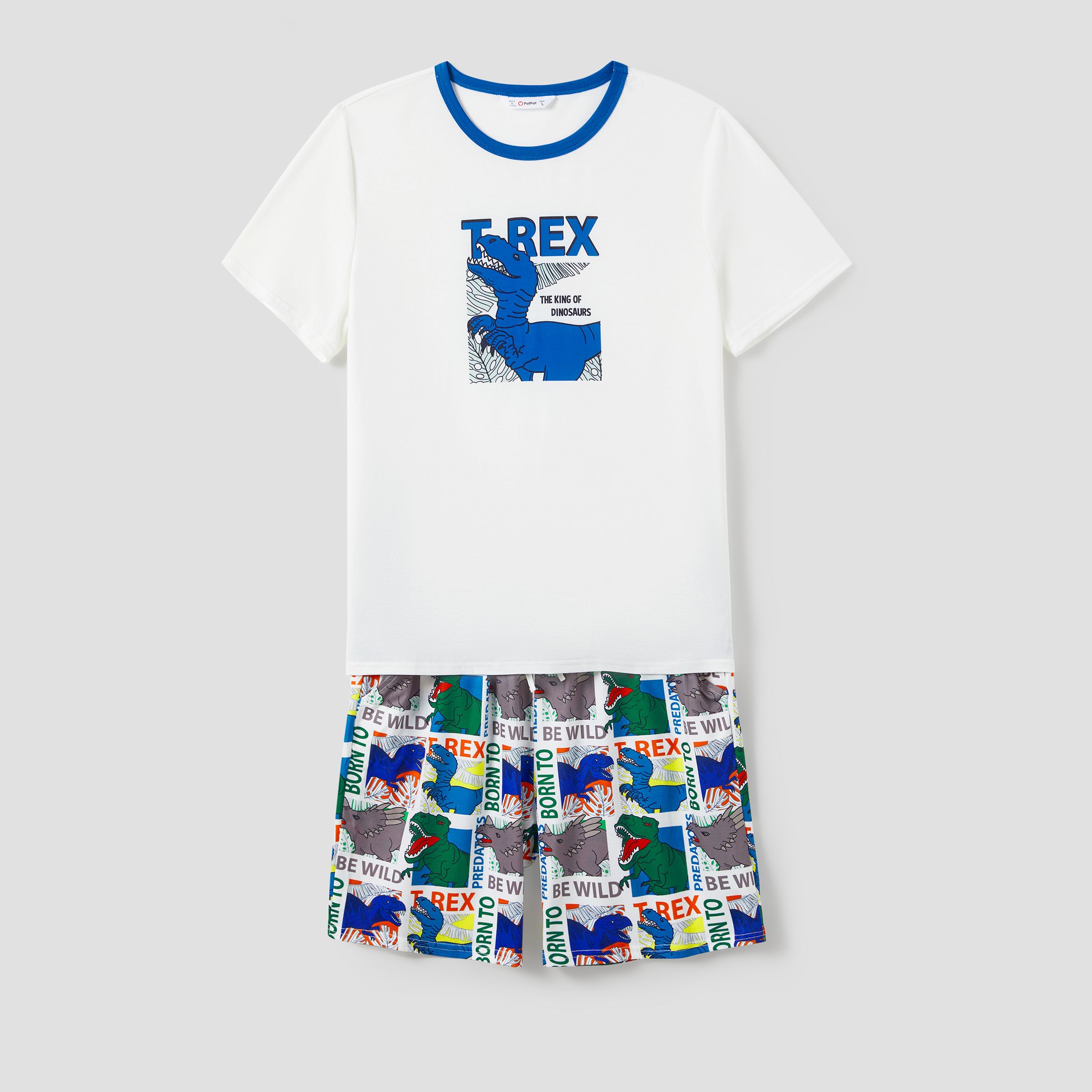 

Family Matching T-REX Short-Sleeve Tee and Allover Dinosaur Shorts Pajamas Sets (Flame Resistant)