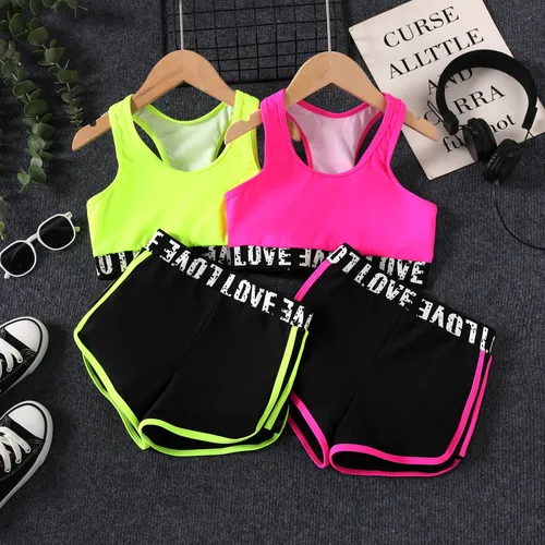 2pcs Kid Girl Sporty Braided Top and Shorts Swimsuit 