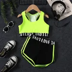 2pcs Kid Girl Sporty Braided Top and Shorts Swimsuit  Green