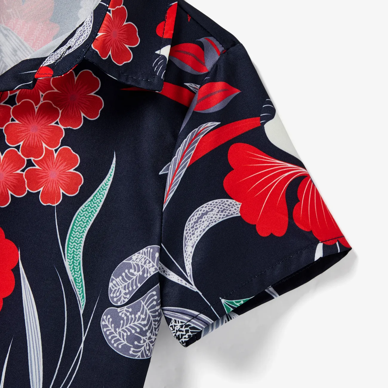 Family Matching Tropical Floral Overlap Hi-Low Ruffle Dress and Beach Shirt Sets Tibetan blue big image 1