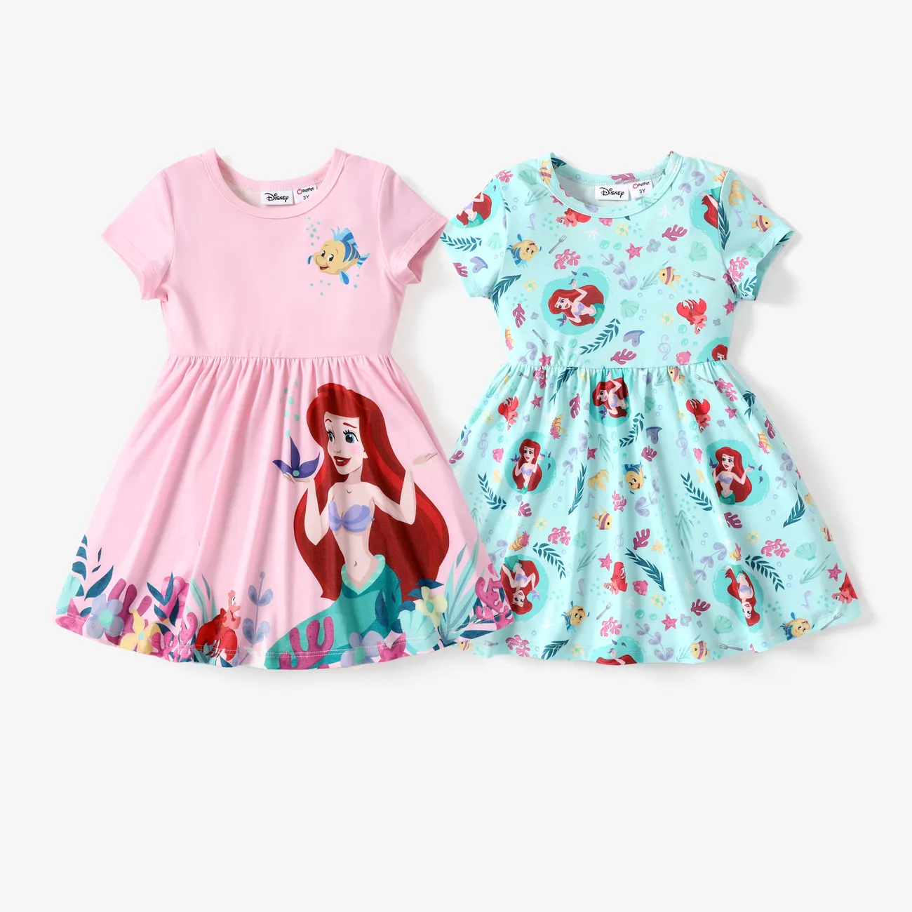 Disney Princess Ariel 1pc Toddler Girls Naia™ Short-Sleeve Character All-over Print Floral Dress Pink big image 1
