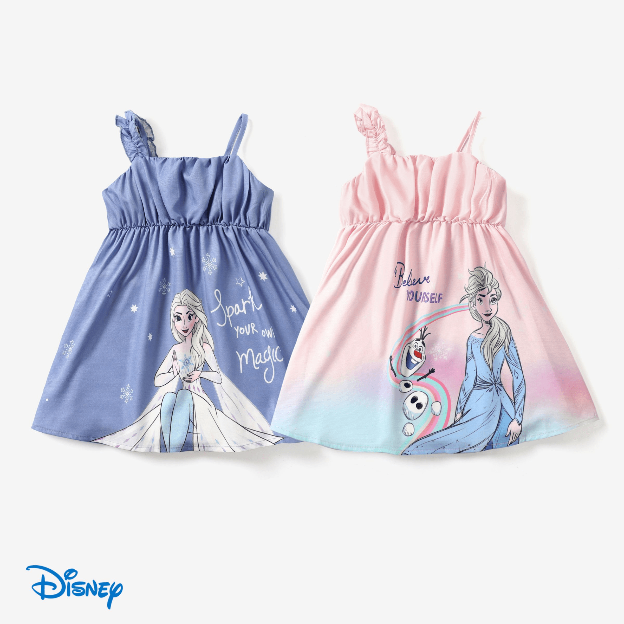 迪士尼的「冰雪奇緣」艾爾莎女孩蹣跚學步的荷葉邊吊帶漸變色寬鬆的 A-hem 連衣裙