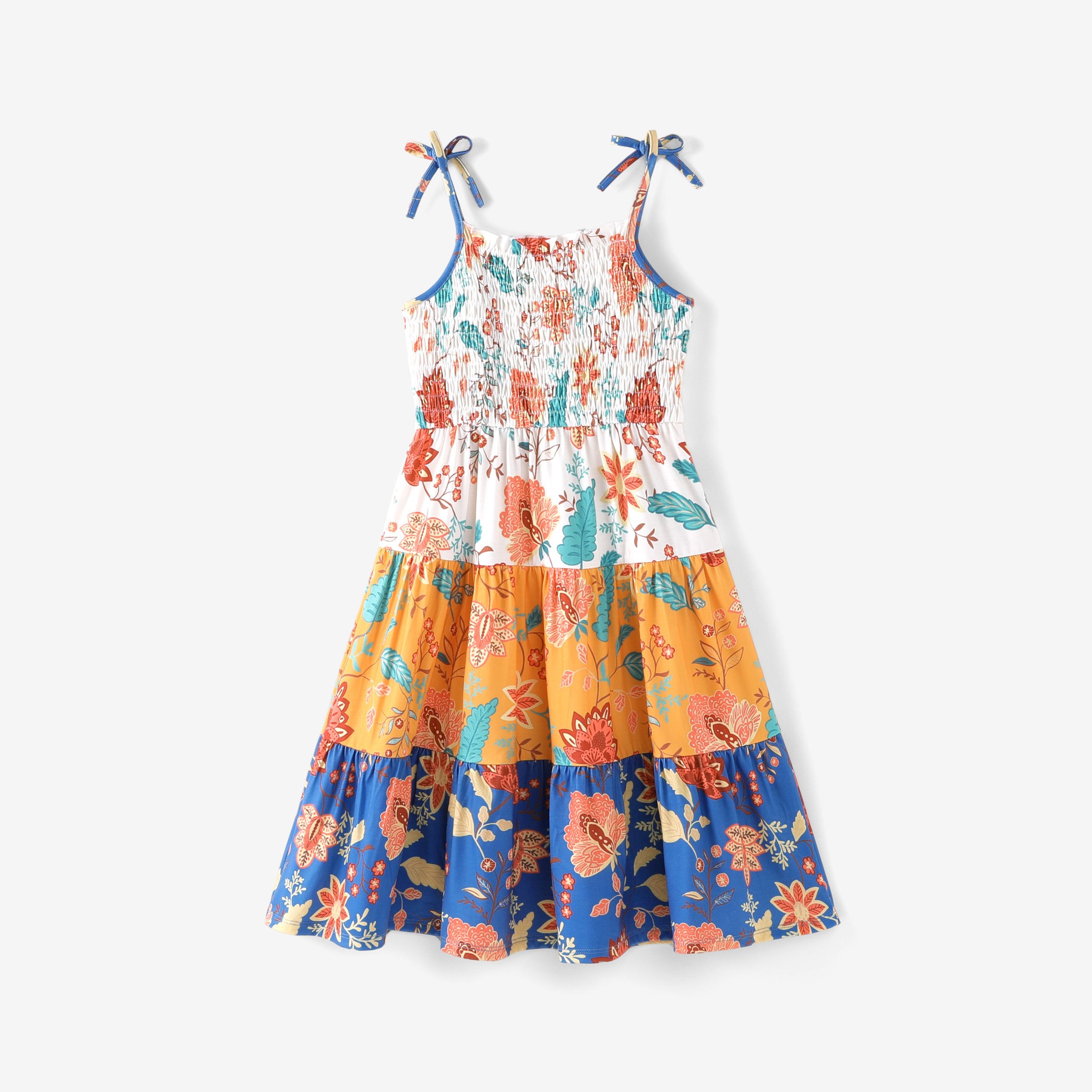 Kid Girl Bohemia Ethnic&Floral Print Multilayers Cami Dress