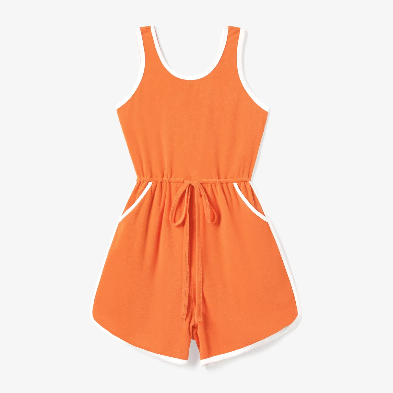Mommy and Me Orange Towel Fabric Romper with Pockets and Drawstring Orangeyellow big image 1