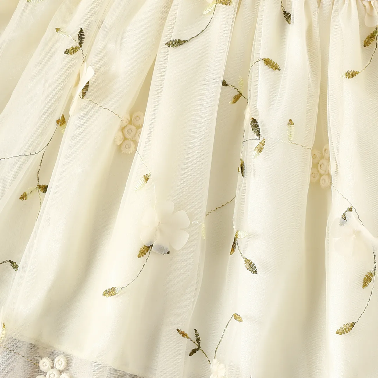Sweet 3D Big Flower Skirt Set for Girls, Polyester, 1pc Beige big image 1