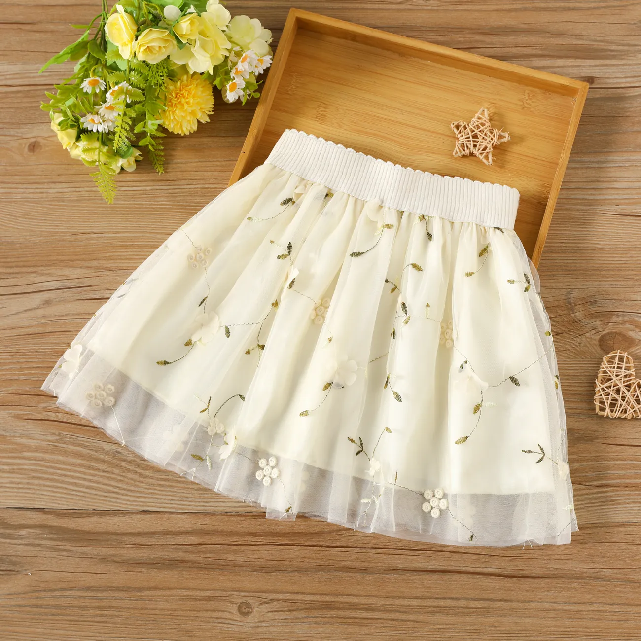 Sweet 3D Big Flower Skirt Set for Girls, Polyester, 1pc Beige big image 1