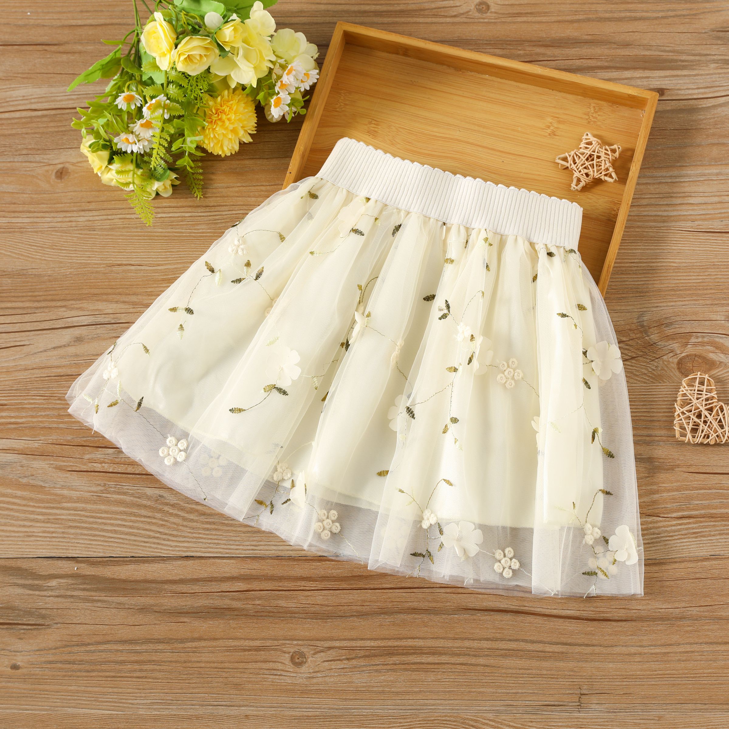 Sweet 3D Big Flower Skirt Set for Girls, Polyester, 1pc