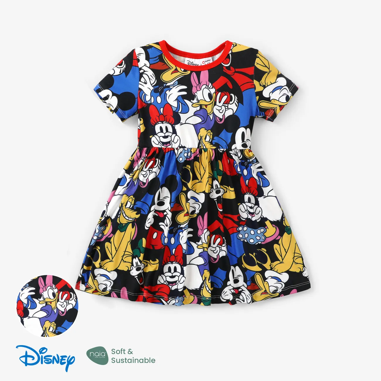 Disney Mickey and Friends 1pc Toddler/Kids Girl/Boy Naia™ Character All-over Graffiti Print Dress/T-shirt Black big image 1