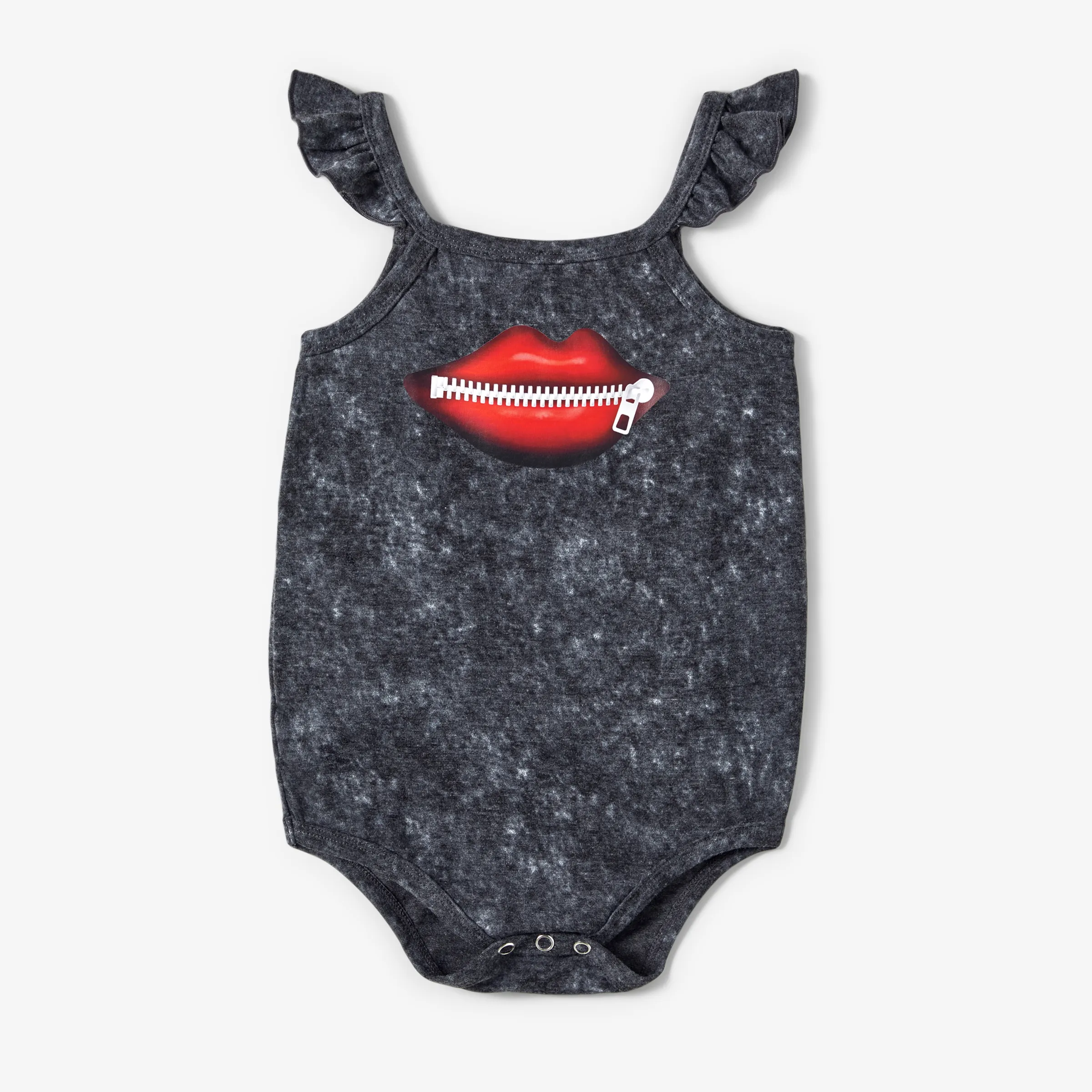 

Mommy and Me Dark Grey Red Lip and Zipper Print Bodycon Strap Dress