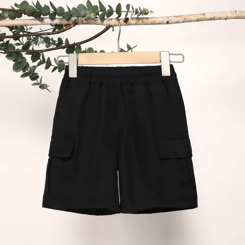 Lässige Shorts für Jungen mit aufgesetzten Taschen, 1-teiliges Set, einfarbig, 100% Polyester, maschinenwaschbar