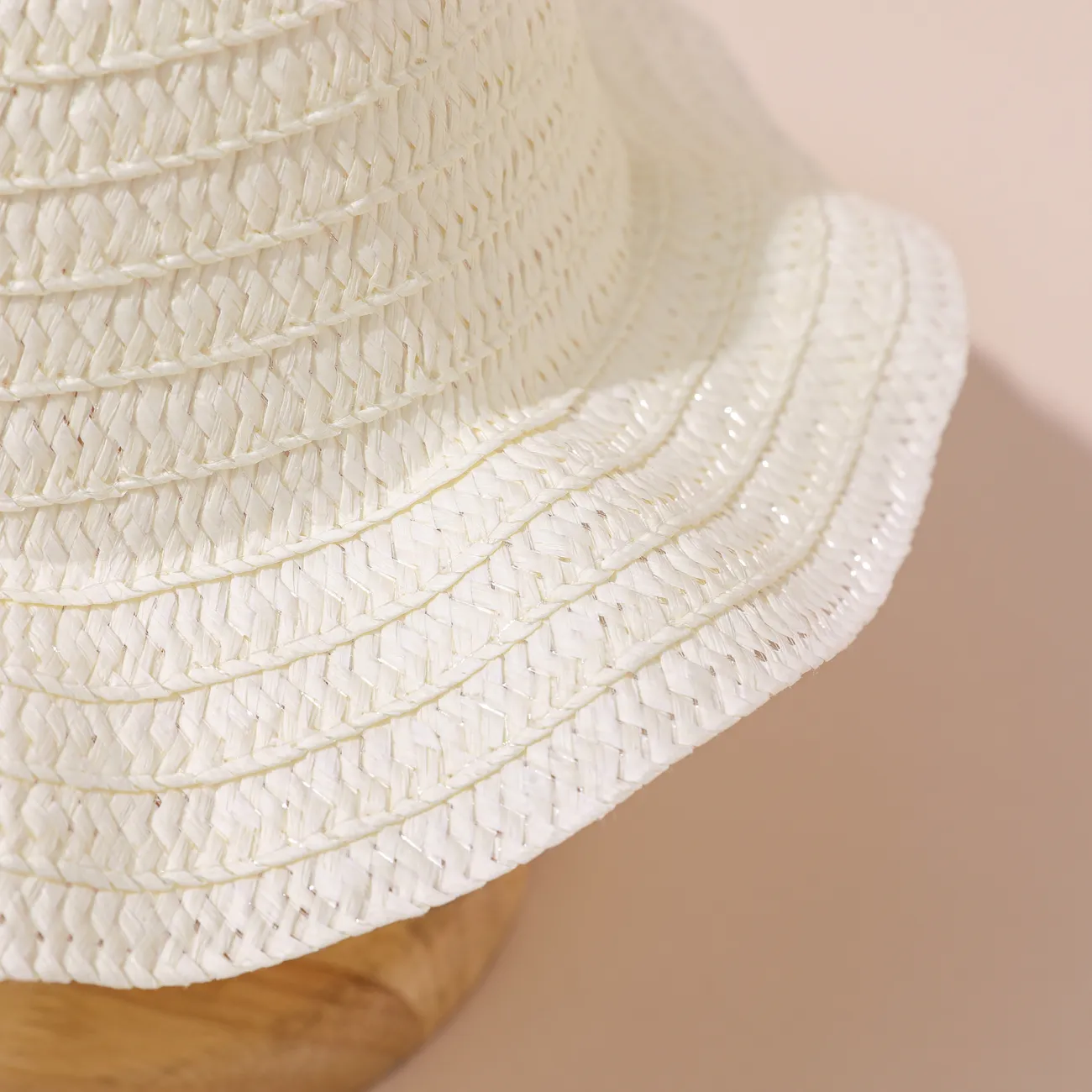 Enfant en bas âge décontracté à la mode de couleur unie chapeau de paille et sac ensemble  blanc big image 1