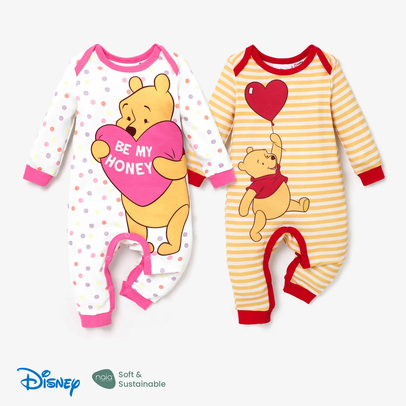 Disney Winnie the Pooh Baby Girls/Boys Mother's Day Naia™ Character Print Long-sleeve Jumpsuit Pink big image 1