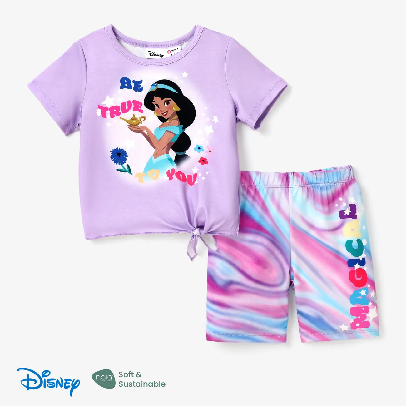 Disney princess 2pcs Todder/Kid Girl Colorful Rainbow Floral pattern Set Purple big image 1