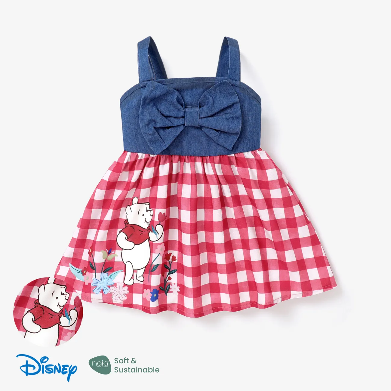 Disney Winnie the Pooh 1pc Baby/Toddler Girl Bowknot Design Plaid/Floral pattern Dress
 Blue big image 1