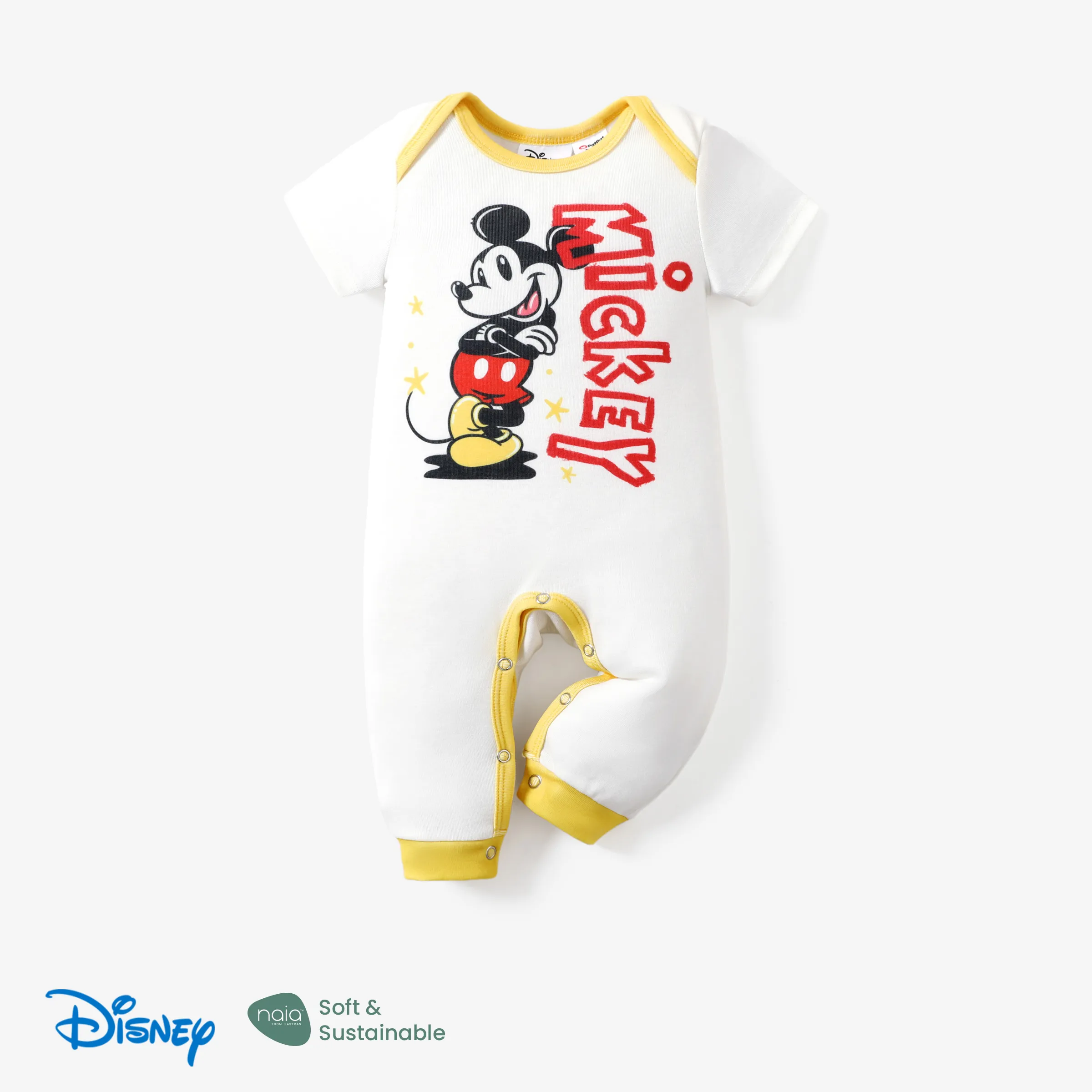 Disney Mickey and Friends 1pc Baby Boys/Girls Naia™ Character Grid Long Leg jumpsuit/Romper

 White