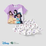Disney Princess Moana/Ariel 2pcs Toddler Girls Naia™ Character Print T-shirt with Pattern All-over with Ruffled Skirt Set Purple