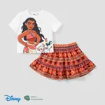 Disney Princess Moana/Ariel 2pcs Toddler Girls Naia™ Character Print T-shirt with Pattern All-over with Ruffled Skirt Set White