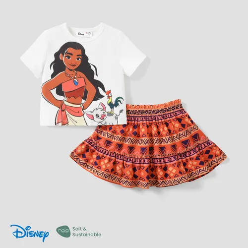 迪士尼公主莫阿娜/愛麗兒 2 件裝幼兒女孩 Naia™ 角色印花 T 恤，通體圖案，荷葉邊半身裙套裝